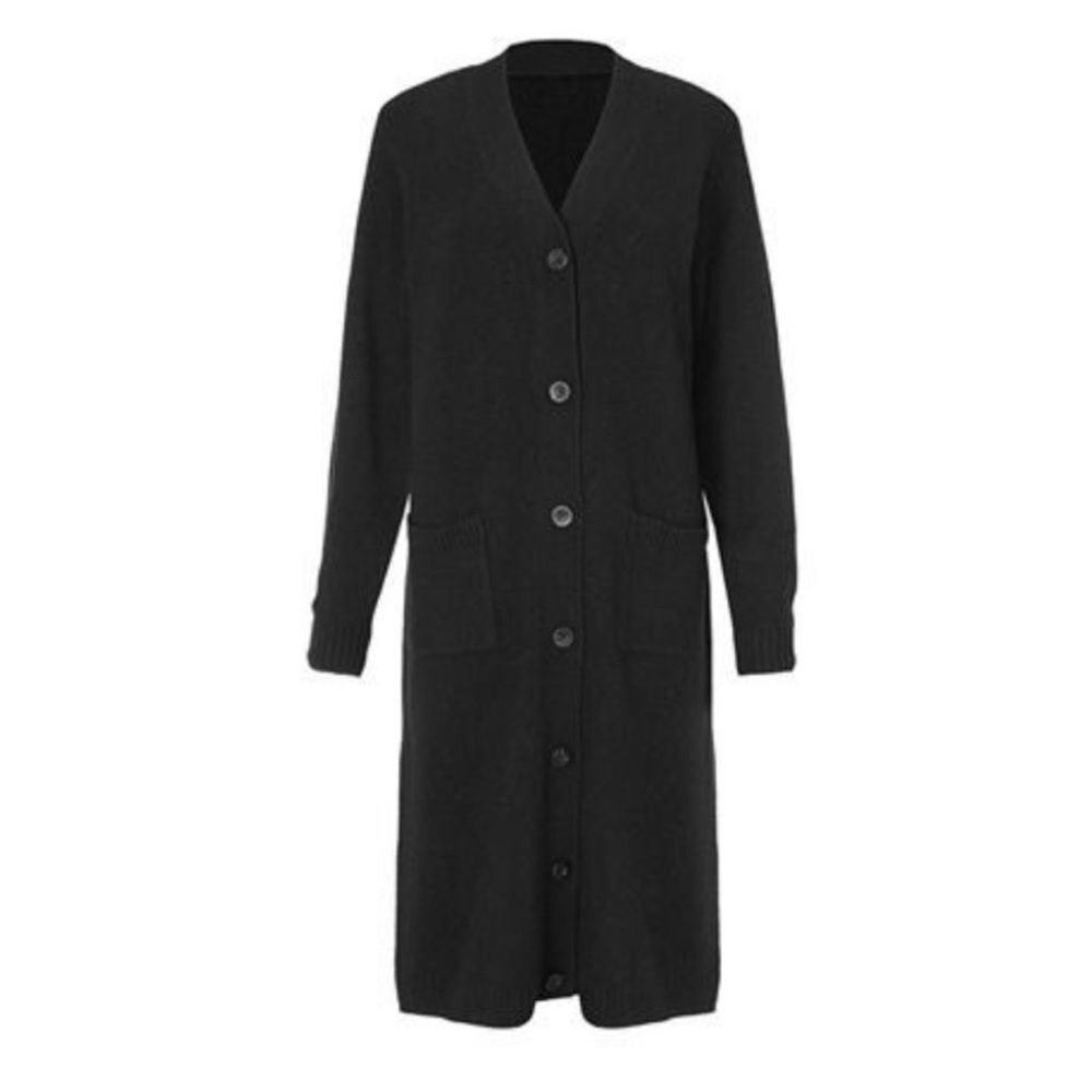CAbi Drop-Off long Line Button Cardigan (4472); S; Black